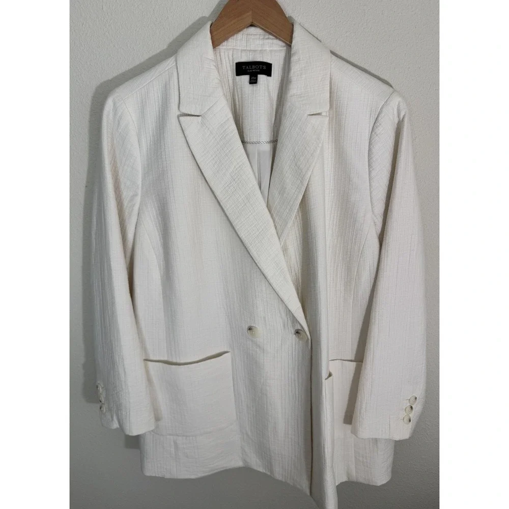 NWOT Talbots Petite Plus Women's 20W Ivory Double Breasted Blazer Lined Pockets